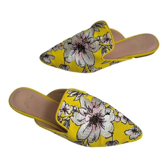 J. Crew Shoes - J. Crew Yellow Embroidered Ingalls Floral Marina Mules